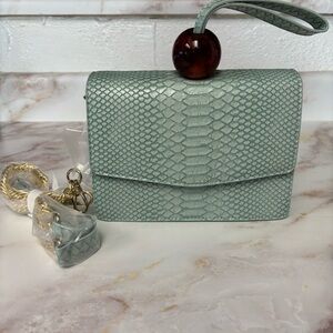 JustFab Faux Leather Mint Resin Bead Wristlet Crossbody